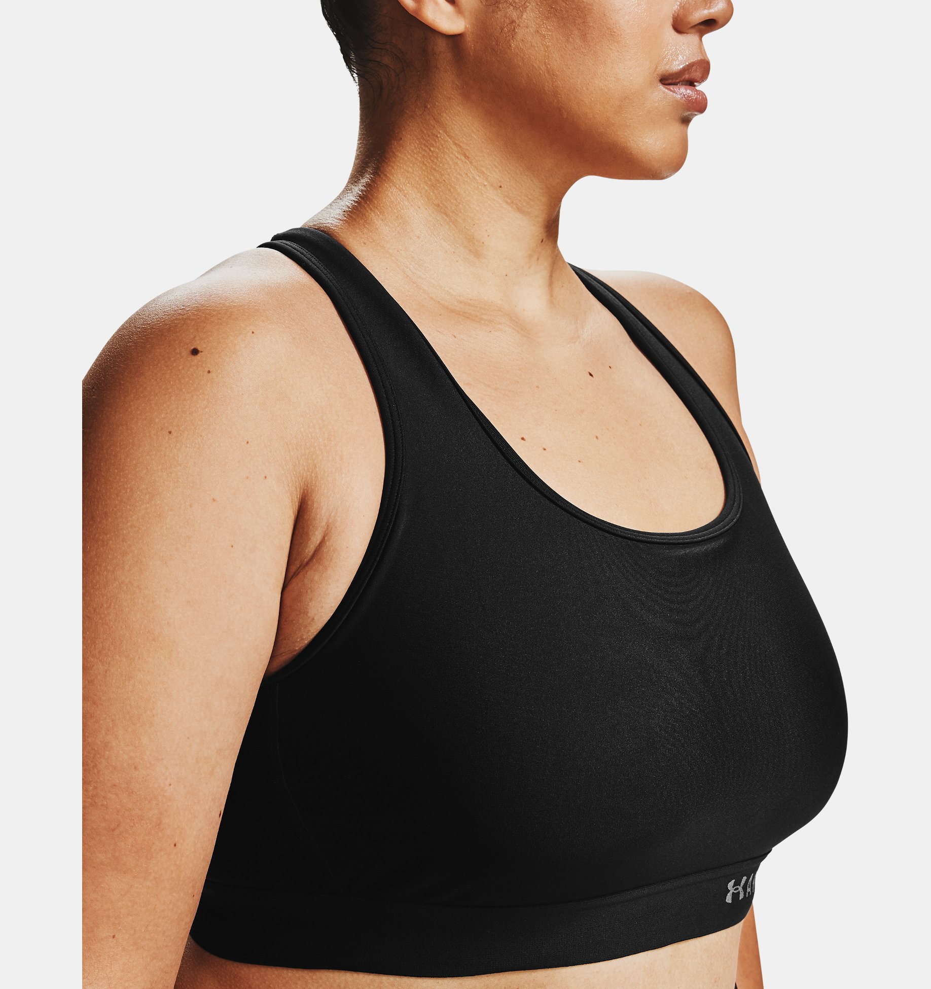 Under Armour Mid Crossback Womens Sports Bra Black Compression Removable Cups 